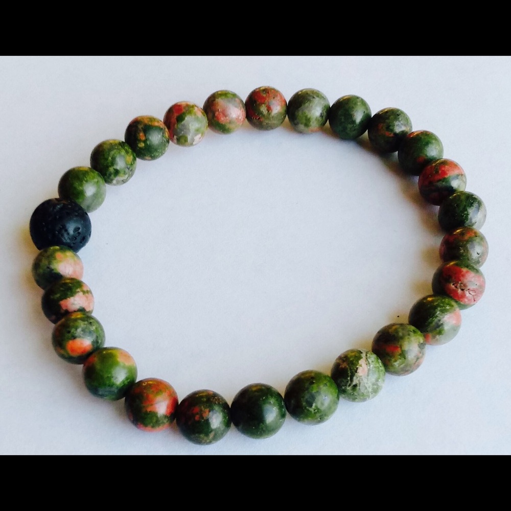 Natural Healing Stone bracelet Unakite & Lava